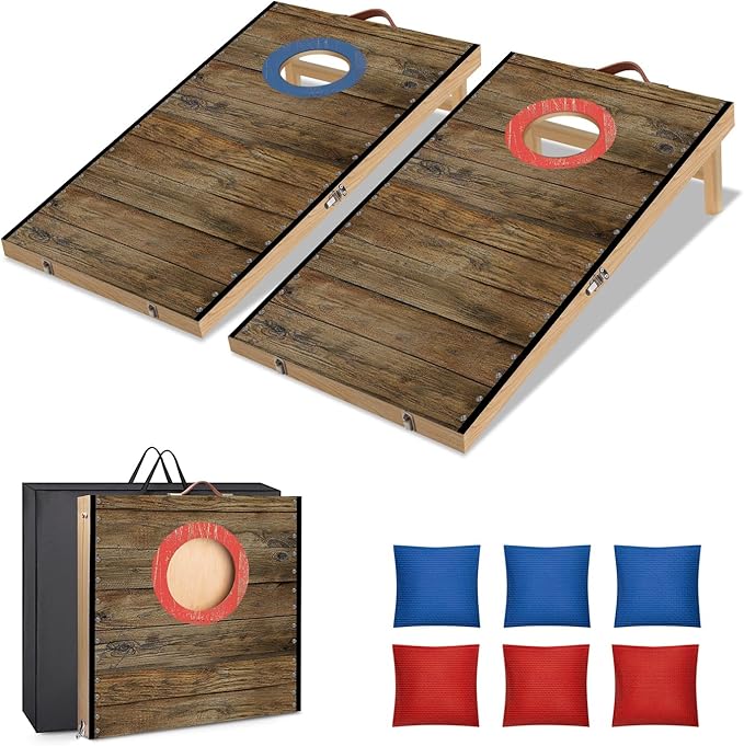 Portable Cornhole Board Set 2 ft x 1 ft Cornhole Set with 6 Bean Bags Foldable Cornhole Game for Kids and Adult Indoor or Outdoor Backyard Corn Hole Toss Games