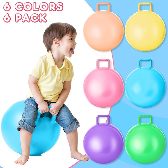 Lewtemi 6 Pcs Hopper Ball Jumping Hopping Inflatable Ball Bouncing Ball with Handle and Air Pump Outdoor Games for Kids Sport Exercise(Light Colors, 18 Inch)