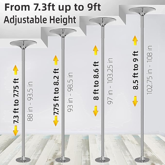 PRIOR FITNESS Premium Dance Pole Removable 45mm Spinning & Static Dancing Pole Heavy-Duty Steel Pole Dancing Pole, Adjustable Height Professional Grade Excellent for Home Exercise Club Gym