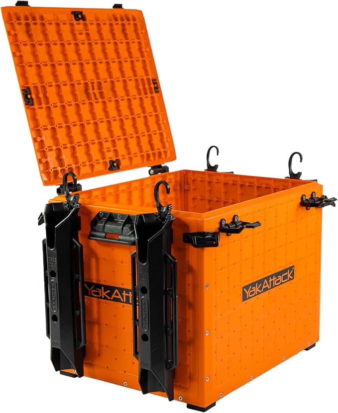YakAttack BlackPak Pro 13" x 16" Kayak Fishing Crate with 4 Rod Holders - Orange | Tackle Storage Box & Gear Organizer for Kayaks | Lightweight, Durable & Customizable Marine Accessory | Made in USA