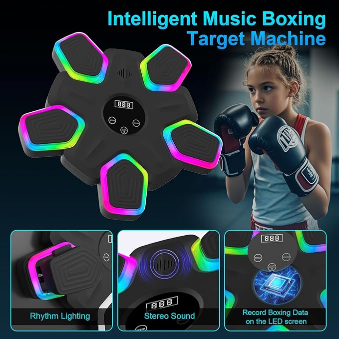 Music Boxing Machine, Intelligent Musical Punching Workout Trainer with 7 LED Color, Boxing Gloves, Smart Bluetooth, Agile Digital System and Wall-Mounted 2025 Newest Version