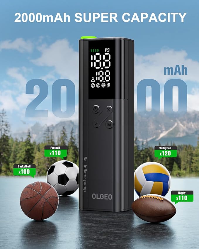Electric Ball Pump, 16PSI Portable Air Pump with Pressure Gauge and Digital LCD Display for Basketball Pump, Soccer Ball Pump, Football Pump, Volleyball Pump, 4X Faster Sports Ball Pump