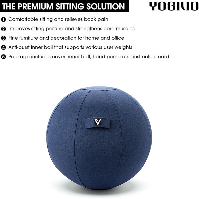 Sitting Ball Chair, Yoga Ball Chair Exercise Ball Chair for Home Office Desk, Stability Ball for Fitness & Pilates, Ergonomic Balance Ball Seat with Cover and Pump