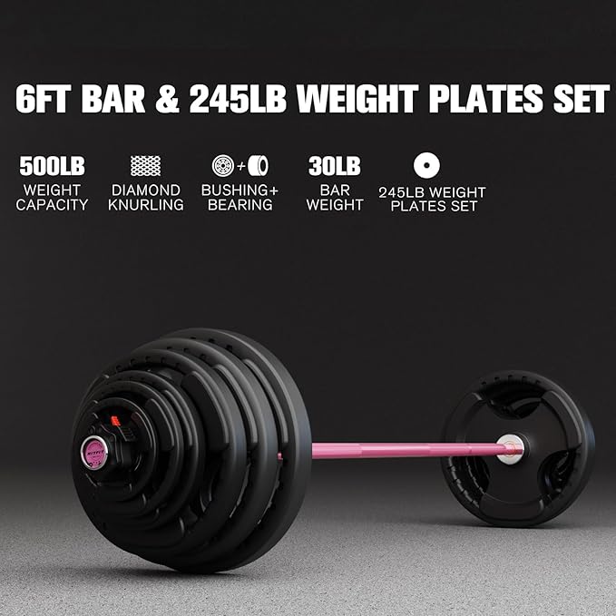 RitFit Barbell Weight Set - 4/6FT Olympic Barbell with Weight Plates (55-275LB Total) - Weightlifting Equipment for Squats, Curls, Deadlifts, Presses, Hip Thrusts