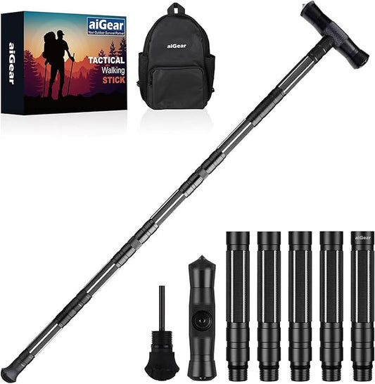 aiGear Tactical Stick Hiking Walking Staff - Trekking Poles Outdoor Tactical Staff Adjustable Hiking Stick for Survival Camping Hiking