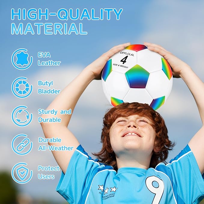 Retisee 2 Pcs Rainbow Soccer Ball with Pump Official Size Indoor Outdoor Soft Inflatable Soccer Sport for Child Teen Adult for Practice Game