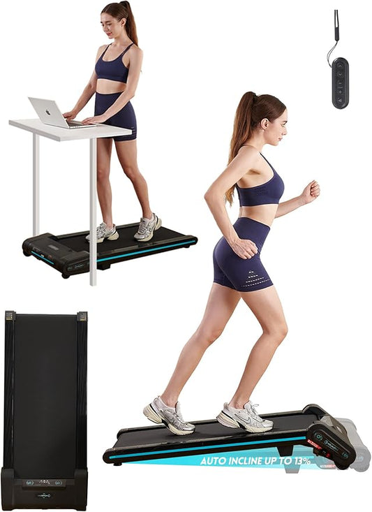 Treadmill with Auto Incline Walking Pad Underdesk for Home Office Potable Compact Running Machine Jogging Caminadora para Casa Up to 13% 6 Levels with Remote Control Indoor Fitness Black