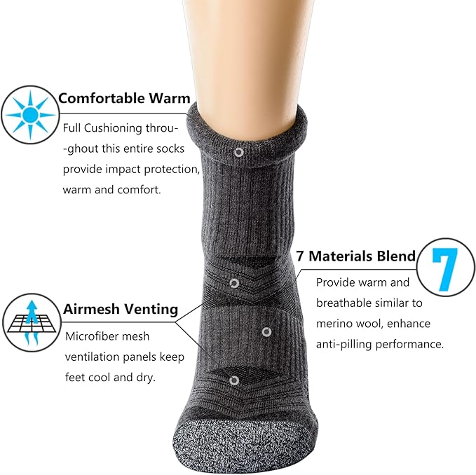 CWVLC Crew Hiking Socks, Cushion, Moisture Wicking, Arch Compression Boot Socks