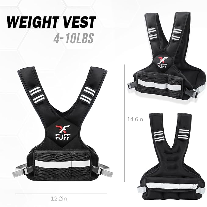 FFUFF Adjustable Weighted Vest for Women & Men,4-10lb/11-20lb/20-32lb Vest with 6 Ironsand Weights for Strength Training,Weight Vest with Reflective Strip for Running Walking Exercise Workout