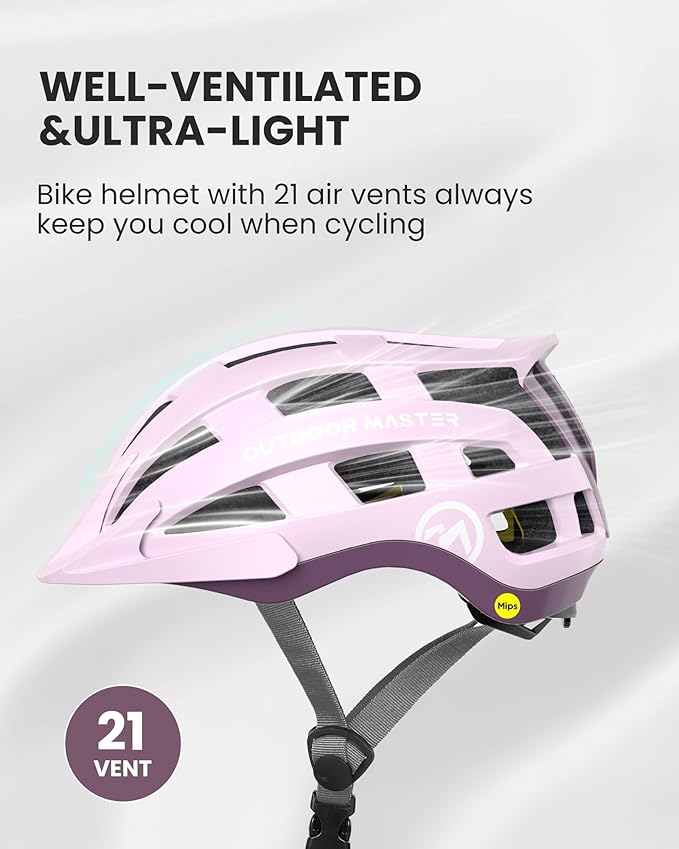OutdoorMaster Gem II MIPS Bike Helmet with Light - Lightweight Cycling Helmet,Mountain Road Bicycle Helmet for Youth & Adult