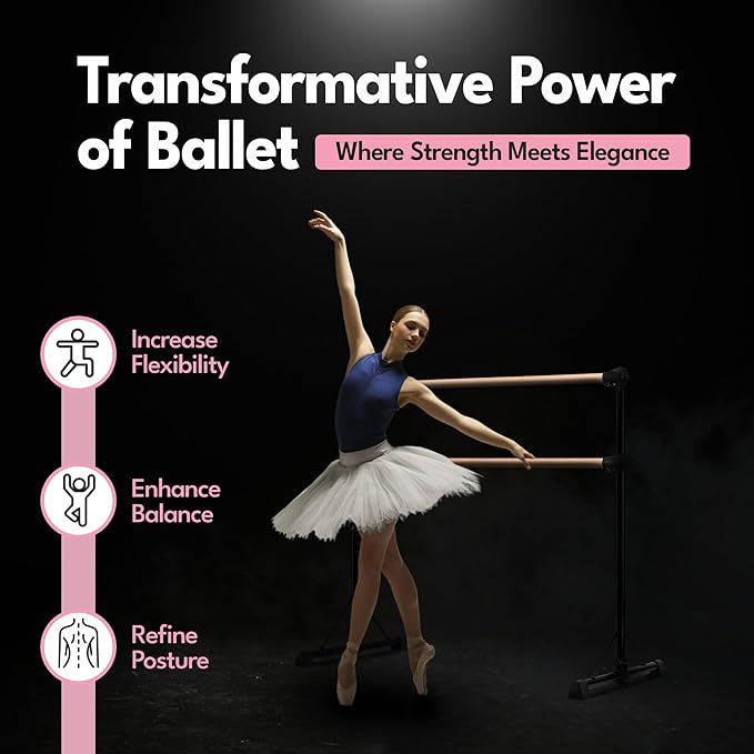 New & Improved 4 Ft Steel Double Ballet Barre with Carry Bag and Beginner Guide,Adjustable&Portable Ballet Barre for Home and Gym,Quality Ballet bar Anti-Wobble,Stretching Dance bar