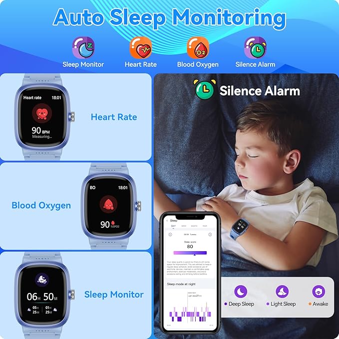 Smart Watch for Kids with Heart Rate Sleep Monitor, Games/Alarm/IP68 Waterproof Smart Watch for Boys Girls, Step Calorie Pedometer Activity Tracker, Kids Fitness Watch Birthday Gifts for Aged 4-16