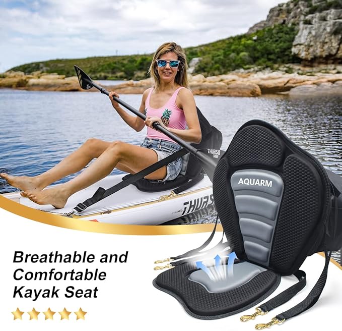 Deluxe Padded Kayak Seat with Adjustable Backrest - Universal Fit for Canoe, Fishing Boat & More