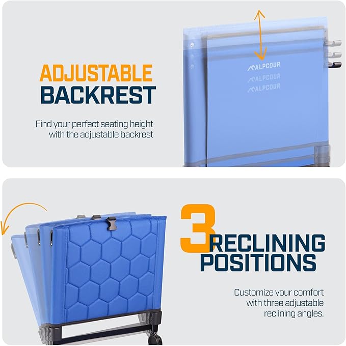 Extra Wide Folding Reclining Stadium Seat with Back Suppot for Bleachers, Bleacher Hooks, Thick Cushion, Cup Holder, Storage Pockets – Portable Chair for Kayak, Canoe, Paddle Board, Concerts, & Sports