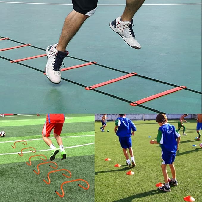 TNZMART Agility Ladder and Disc Cones Training Set Adjustable Rungs Training Ladder with 10 Plastic Sport Cones for Training