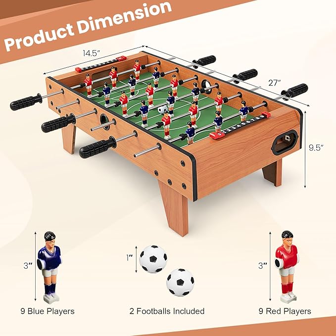 GYMAX Foosball Table, 27" Table Top Foosball with 2 Footballs, Mini Foosball Table for Kids, Game Room, Family Night, Wooden