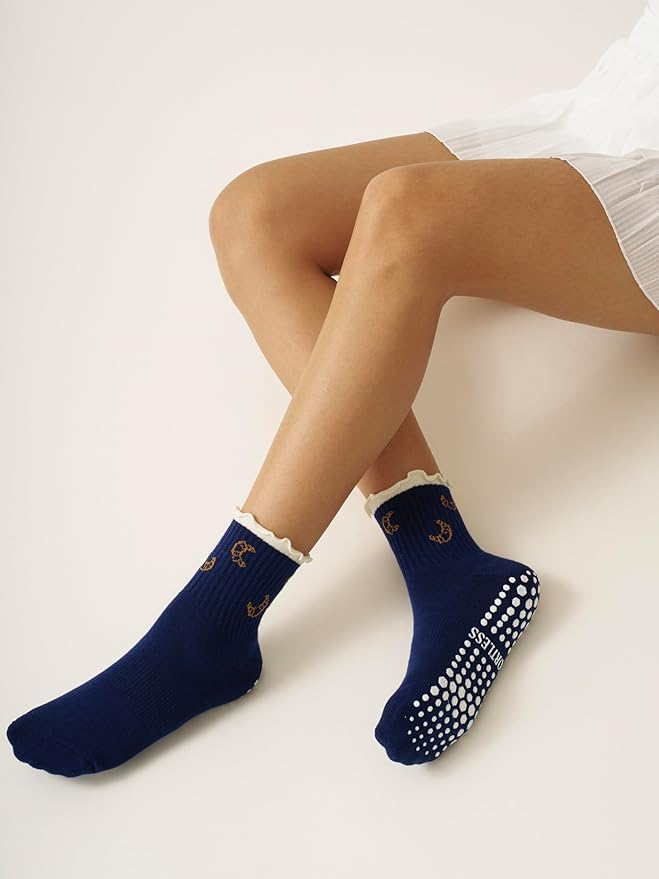 Crew Half Calf Grip Socks, Cutest Fruits Pilates Socks, Ruffle socks, Non-Slip, Barre Yoga Fitness