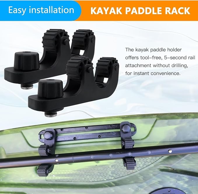 New 2-pack Black Extend Kayak Paddle Holder Kayak Track Mount Accessories for Holding Standard Paddle, Kayak Oar Holder Kayak Rail Accessories for Fishing Kayak