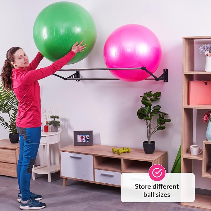 Exercise Ball Holder | Organize Your Space | Wall Mounted Rack | Yoga Ball Holder | Exercise Wall Mount | Fitness Therapy & Stability Rack | For Gyms, Studios, Home Gyms