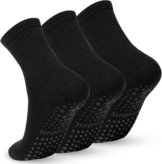 Ivyhouse Pilates Yoga Socks with Grips for Women - Crew Length Ballet Barre Socks - Sticky Workout Hospital Socks