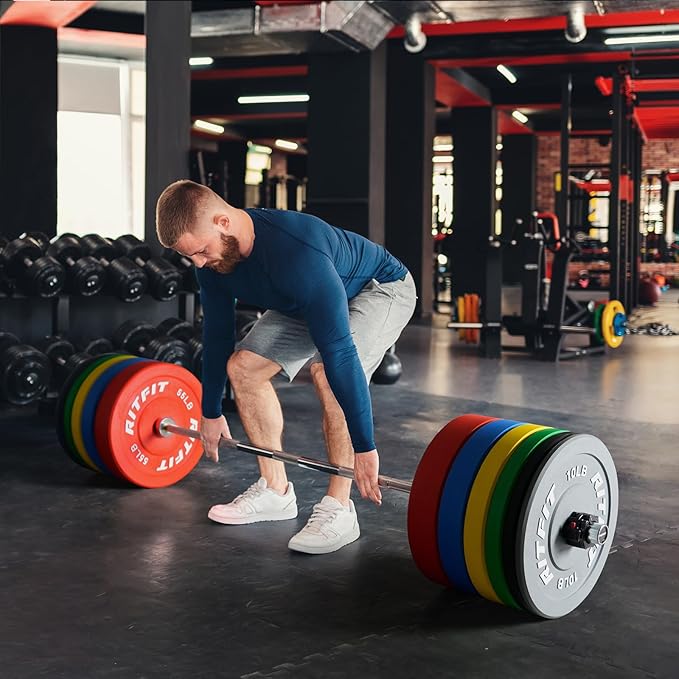 RitFit Color Coded Olympic Bumper Plate for Barbell - 2-Inch Weight Plates With Steel Insert, Rubber Weights for Strength Training in Home Gym