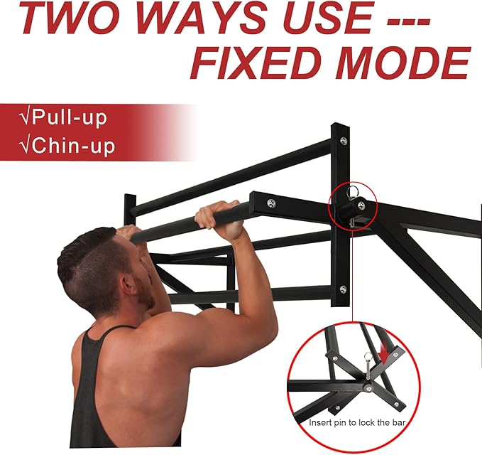 BESTHLS Wall Mounted Pull Up Bar and Dip Station, Heavy Duty Wall Mount Pull-up Chin Up Bar Multifunctional Home Gym Workout Indoor Exercise Equipment Support to 440 Lbs