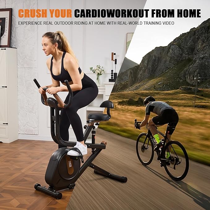 3 in 1 Squat Machine,Exercise Bike,Adjustable Magnetic Resistance Stationary Bikes for Home with App Compatible,Squat Assist Trainer,Indoor Bike with 300lbs Weight Capacity,Workout Bike