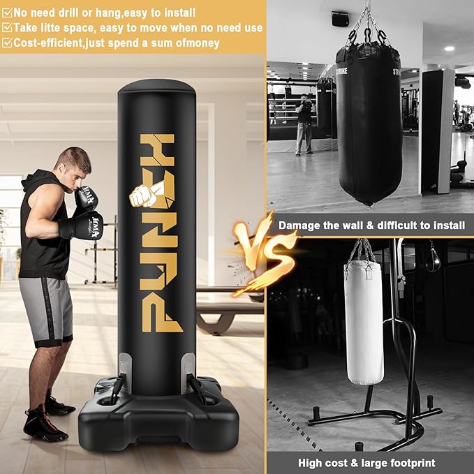 Heavy Boxing Bag with Stand for Adult Teens, Freestanding Inflatable Punching Bag with Gloves, Men Women Stand Kickboxing Boxing Set for Martial Arts MMA Home Gym Exercise Training Equipment