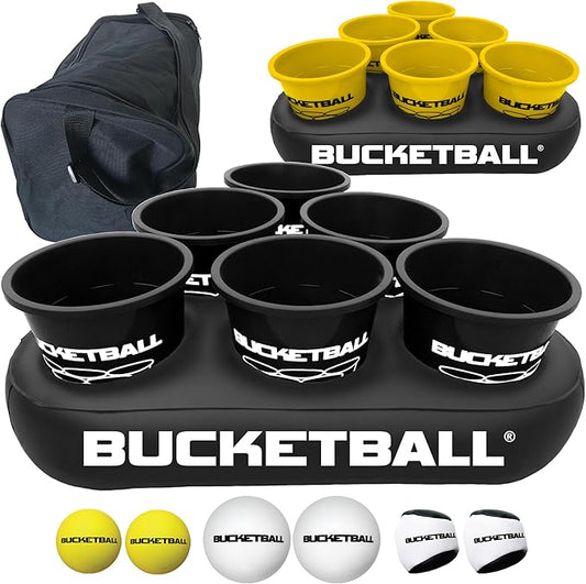 BucketBall | Team Color Edition | Party Pack (Black/Yellow): Original Yard Pong Game: Best Camping, Beach, Lawn, Outdoor, Family, Adult, Tailgate, Jumbo, Giant Game