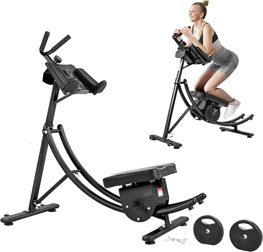 Deluxe Abdominal Crunch Coaster, 2023 Upgraded Ab Machine, Foldable Abdominal Exercise Machine, 6 Pack ABS Workout Equipment for Home gym with LCD Monitor, 2pc Weight Blocks(black)
