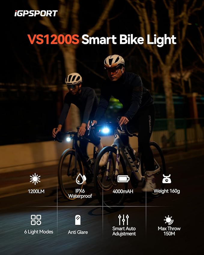 iGPSPORT Smart Bike Light, 500/800/1200 Lumens Bright Bicycle Headlight for Night Riding Cycling Rechargeable Waterproof