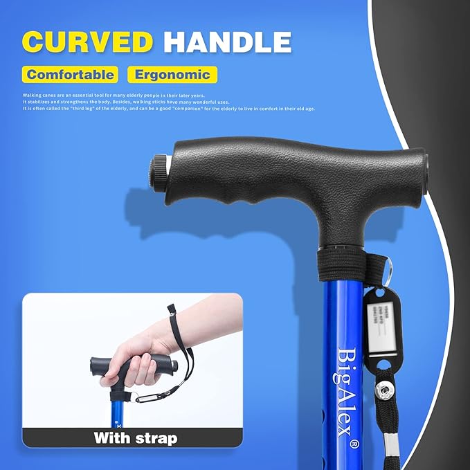 BigAlex Folding Walking Cane with LED Light,Pivoting Quad Base,Adjustable Walking Stick with Carrying Bag for Men/Women