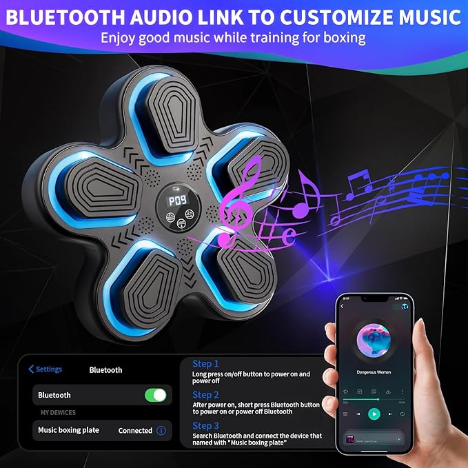 Music Boxing Machine, Bluetooth Smart Boxing Machine Adult and Children's Wall Target Punching Training, Reflex Punch Boxing Machine Boxing Training Equipment for Home, Office and Gym