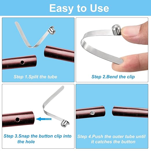 PATIKIL 8x8mm Kayak Paddle Snaps, 10 Pack Tent Pole Clips Steel V Shaped Single Pin Push Button Spring Clips Lock Tube Pole Clips for Camping Awning