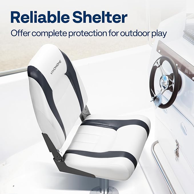 VIVOHOME Folding High Back Boat Seats 2 Pack, Waterproof Boat Captain Chairs, 4 Mounting Screws Included, White and Gray