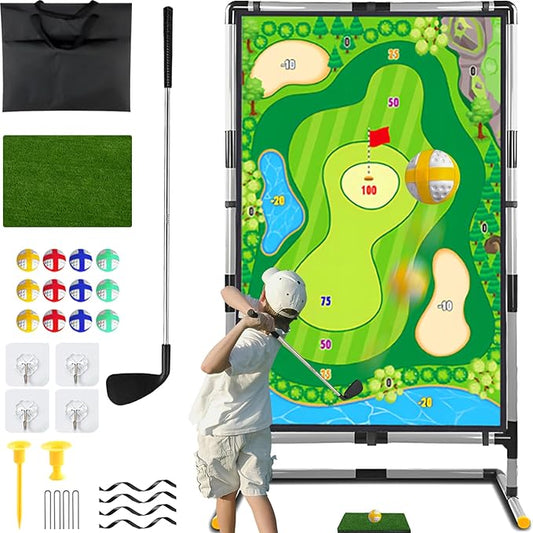 Golf Chipping Game - Battle Golf with Double-Sided Hitting Mat & Stand, Chip Sticky Practice Game for Adults & Kids, Indoor & Outdoor
