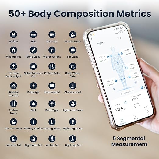 Scale for Body Weight, 8 Electrode Smart Bathroom Scale with BMI Body Fat Muscle Mass 28 Full Body Composition, High Precision Digital Weight Scale with Handle Display, Rechargeable, 400 lbs