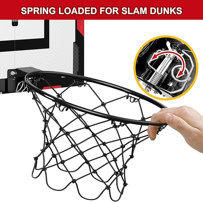 24" x 16" Large Basketball Hoop Indoor for Adults, Over The Door Basketball Hoop with Sturdy Backboard, Big Basketball Toys Gifts Ideas for Man Kids Teens Boys Girls, Red