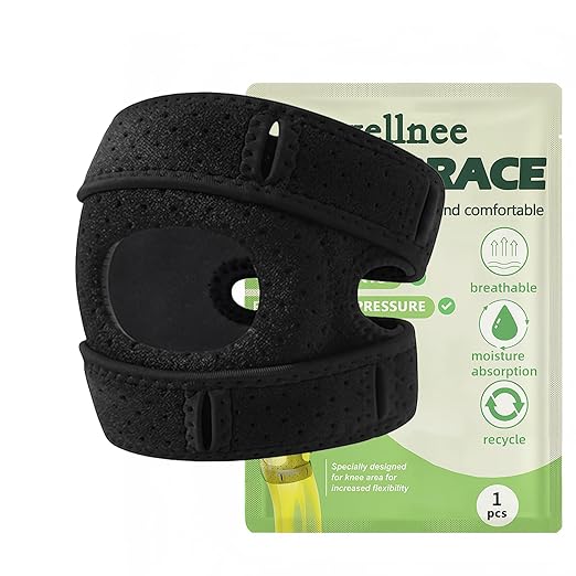 Knee Brace for Women Men Adjustable Support with Cushioned Silicone Pad Anatomical Cut Design for Men Women Athletic Training Patellar Tendon Support (Black)