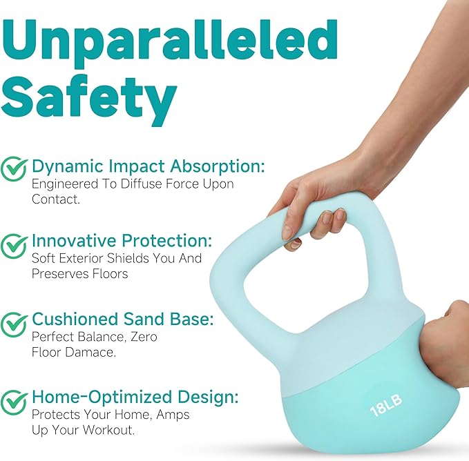 Leikefitness Soft Kettlebells,Steel Shot Filled Weights for Women and Men,Color Coded Anti Slip Soft Kettlebells,Home workout