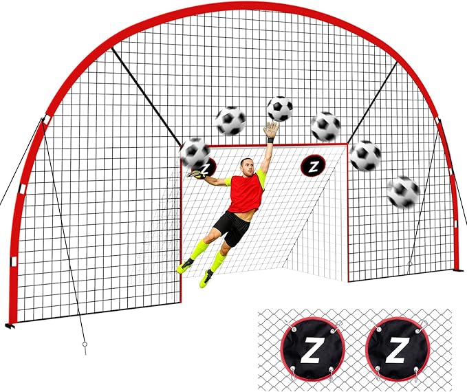 3-in-1 Soccer Goal with Backstop Net & Rebounder, 21x10ft Soccer Rebounder Net with 2 Targets, 36-Strand PE Net, Soccer Equipment for Training Shoot Pass Ball Control, Backyard Game
