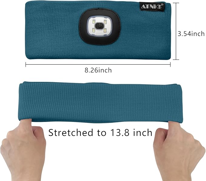 ATNKE 4 LED Lighted Sport Sweatband,USB Rechargeable Running Head Band Lamp High Stretch Wicking Gifts for Men and Women