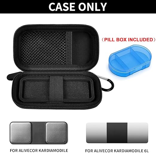 Heart Rate Monitor Case for AliveCor for KardiaMobile 6L / 6L Max 1L Personal EKG Monitor Storage Holder for Cardiac Mobile Portable Heart Rate Monitor Bag Organizer (Pill Box Included) (Full Black)