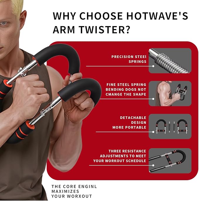 Chest Exerciser for Men & Women,Adjustable Twister Arm Trainer- Portable Power Twister Bar with 3 Resistance Levels ，Detachable Design Fitness Anywhere for Arm & Chest Workout.