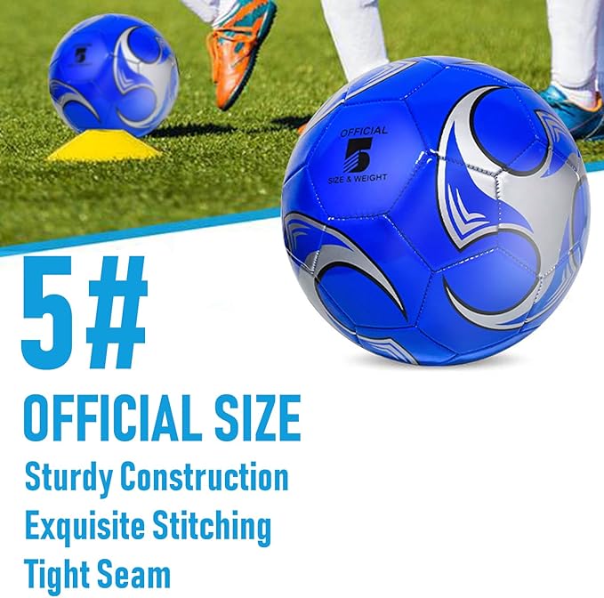 6 Pack Size 5/4/3 Soccer Balls for Training & Matches – Official Size & Weight, Includes Carry Net, Needles, Air Pump – Ideal for Youth and Adult Players
