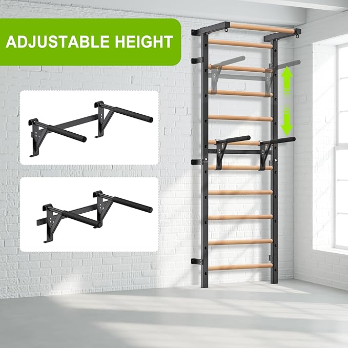 Dip Bar Attachment for Swedish Ladder, Non-Slip Adjustable Grip Handles, Dip Station for Strength Training, 250 lbs Capacity