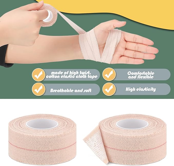 2 Rolls Adhesive Elastic Tape Bandage Tape Wrap Flexible Stretch Bandages for Sports Ankle, Knee and Wrist Sprains(Beige,1 Inch Wide)