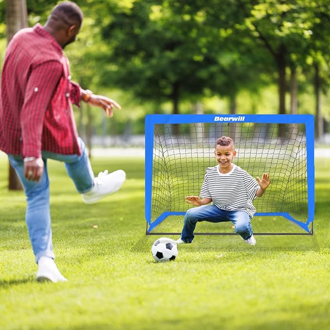 Soccer Goal, Kids Soccer Goals for Backyard Set of 2, 4x3ft Portable Soccer Goal Pop Up Soccer Net, Kids Soccer Net Training Equipment with Soccer Ball, Ladder, Cones, Targets