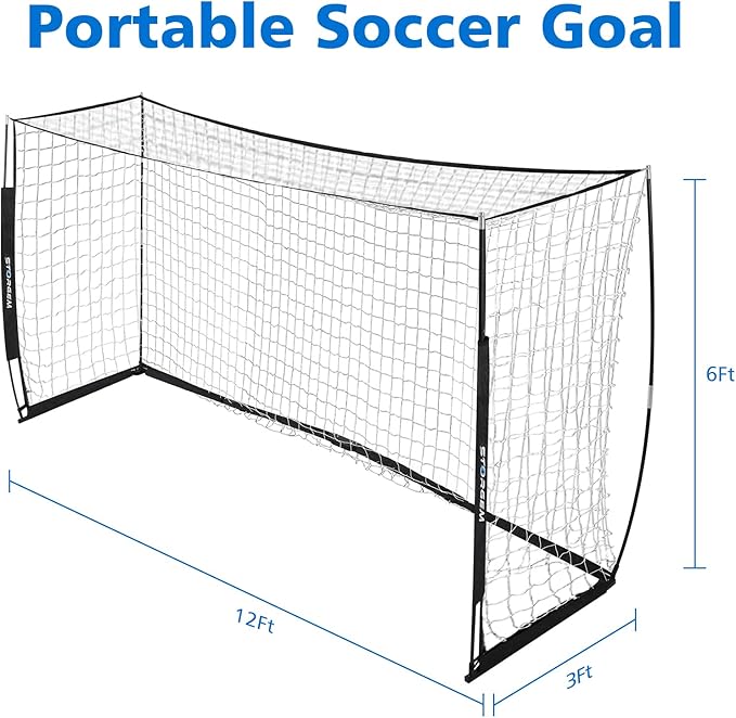 Storgem Soccer Goal,Soccer Net,Soccer Goals for Backyard,with Bow Frame,Collapsible Metal Base and 15 Training Cones