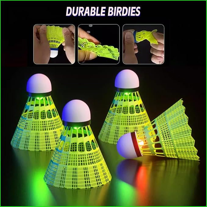 LED Badminton Birdies 4/5/6 PCS,Nylon Glow in The Dark Badminton Shuttlecocks,Goose Feather Colourful Lighting Birdies, Plastic Light Up Birdie Balls for Indoor Outdoor Sports Activities